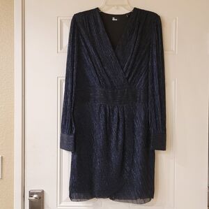 The Kooples Blue Metallix Lurex Long Sleeve Mini Dress